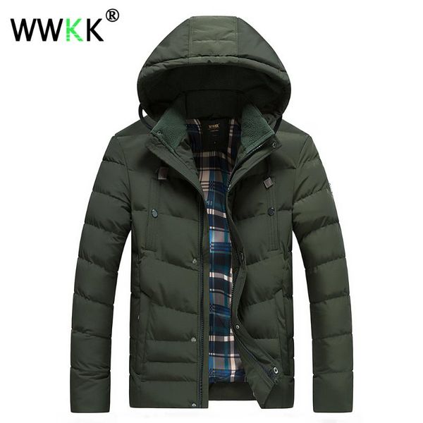 

wwkk solid winter parka men plus size padded cotton coat warm jacket thick male casual slim fit wind waterproof outwear overcoat, Black