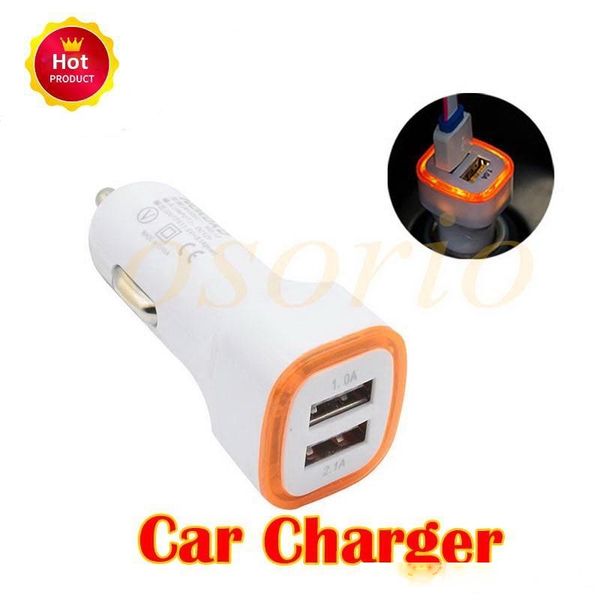 

square rocket car charger 2.1a 1a dual 2 usb port quick charge vehicle-mounted mobile charger led lights for iphone 11 7 5 5s samsung