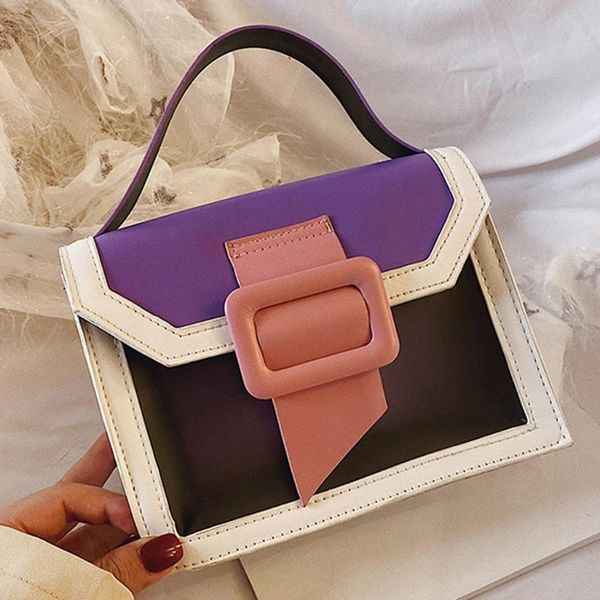 

shoulder bags contrast color pu leather crossbody for women 2021 cut lady small messenger bag female travel handbags