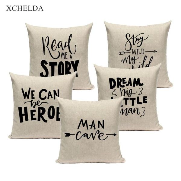 

cute letter cushion cover decorative throw pillow case 45*45 40*40 linen fashion phrase pillowcase for sofa home decor