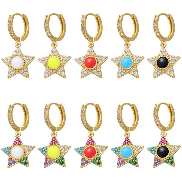 

hoop & huggie hecheng 1piece mini star earring cz wholesale for women girls colorful gold color jewelry accessrioes ve212, Golden;silver