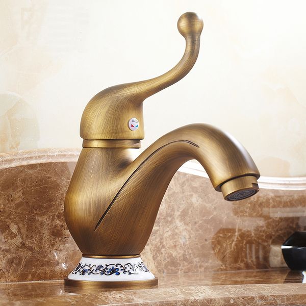 Kupfer-Teekanne-Badezimmer-Waschtischarmatur im Vintage-Stil, Retro-Hochwaschbecken-Wasserhahn heiß und kalt, antiker Messing-Küchenspülen-Wasserhahn