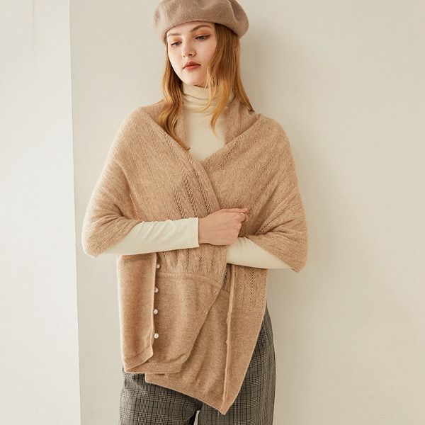 

scarves knitting pure 100% cashmere scarf women 2021 autumn and winter warm thick soft fashion big shawl collar, Blue;gray
