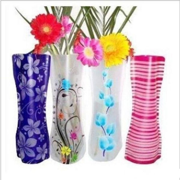 

unbreakable foldable reusable plastic flower vase creative folding magic pvc vase 12cm*27cm mix color home decor
