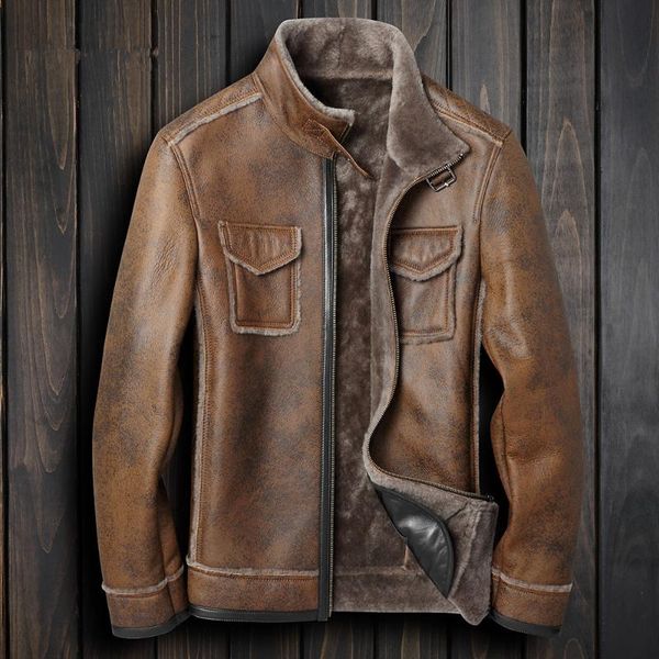 

2020 men's leather jacket genuine sheepskin coat for men winter jacket natural wool fur liner warm jackets f-pgd-78012 my1867, Black