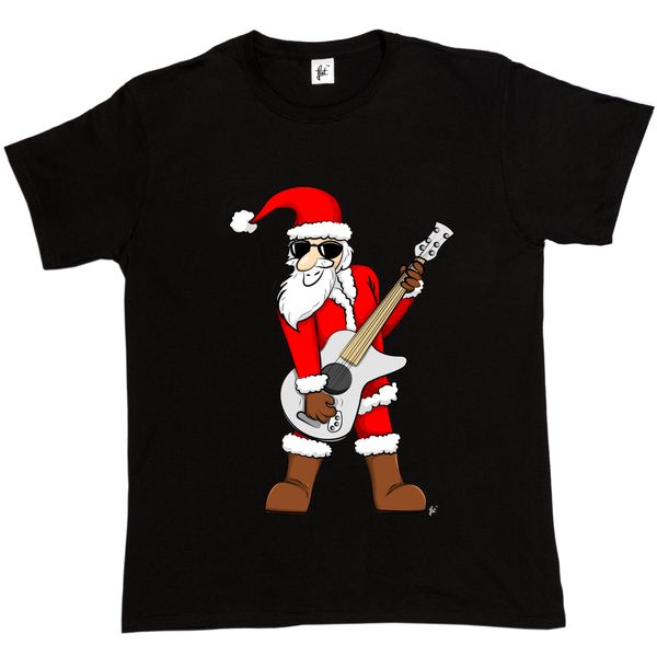 

rock star santa claus father christmas rocking cool mens t-shirt o-neck oversize style tee shirts styles summer print t shirt