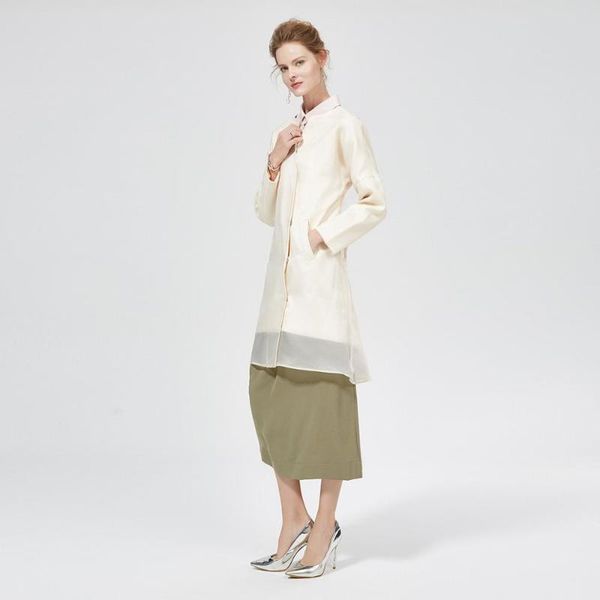 

2020 spring summer new style ] windbreaker woman round neck simple medium-length casual loose cardigan coat, Tan;black