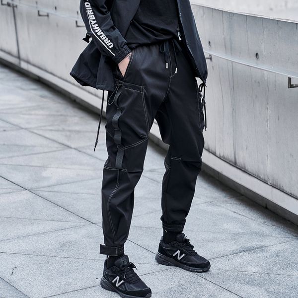 

men's pants mens overalls fall 2021 hip hop ins casual long loose closing corset for men safari style, Black