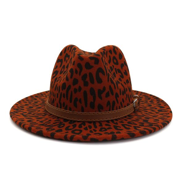 Cappelli Fedora Jazz con stampa leopardata autunno inverno europeo degli Stati Uniti con fibbia per cintura Decor Uomo Donna Panama Trilby Cappello in feltro di lana