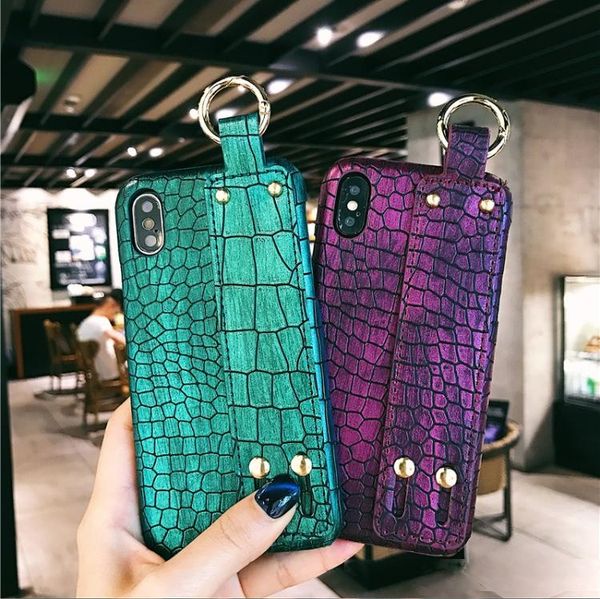 

plain with wrist strap case for iphone xs max case leather hard back cover coque for iphone 8 plus 6s 6 7 plus x xr fundas capa