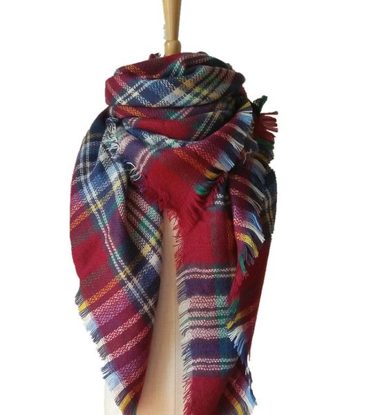 

2020 new autumn winter cashmere-like large double-sided color plaid scarf women's shawl 2004, Blue;gray
