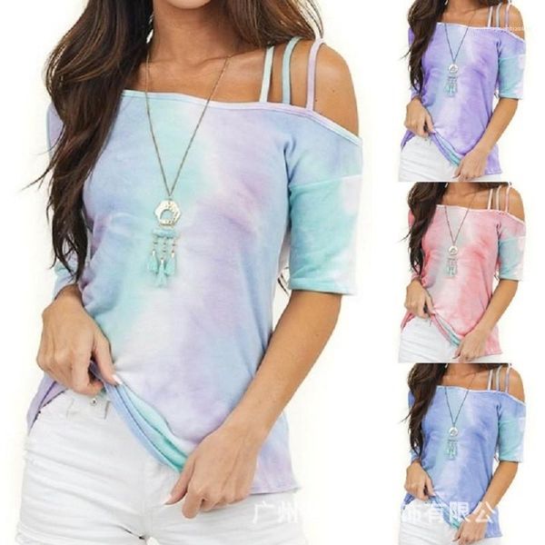 

neck brief tees gradient off shoulder womens tshirts contrast color loose casual half sleeve womens designer tshirts slash, White