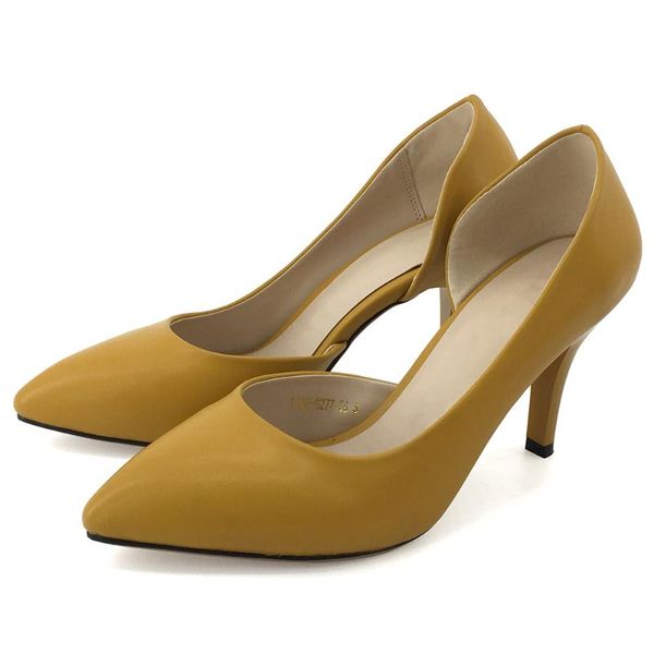 

2020 лето новые женские повседневные высокие каблуки остроконечные желтый дамы платье обувь, Black