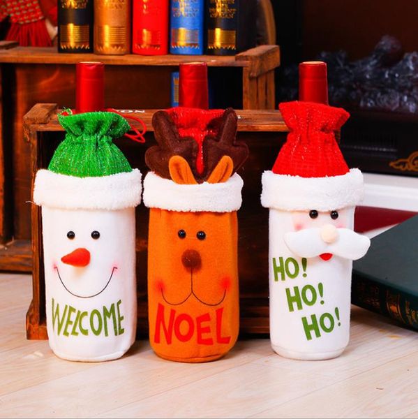 Vinho Tinto Natal Garrafa cobertura de pano Wine Cover Set Snowman Elk tampas de garrafa Red Set Vinho Tamanho Cerca de 27 * 14 centímetros 3 Designs BT534