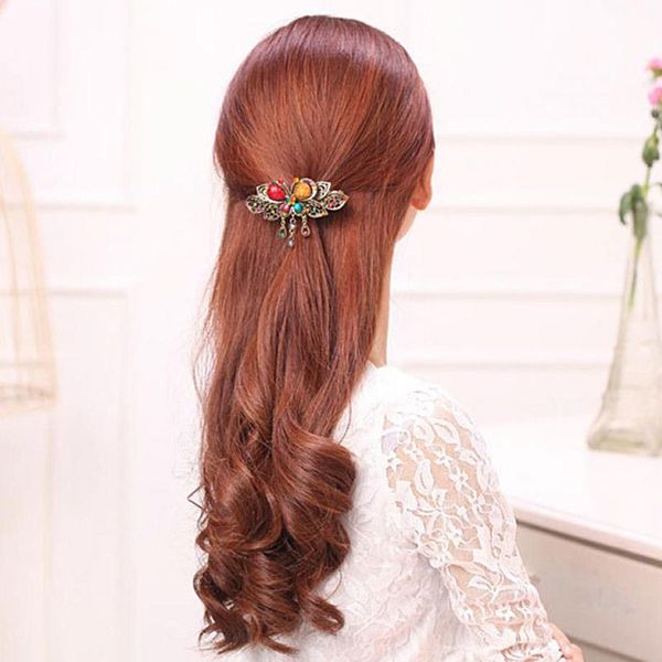 

зажимы для волос для женщин девушки кристалл павлин большой шпильки аксессуары для волос заколка пончик стиль, Golden;silver