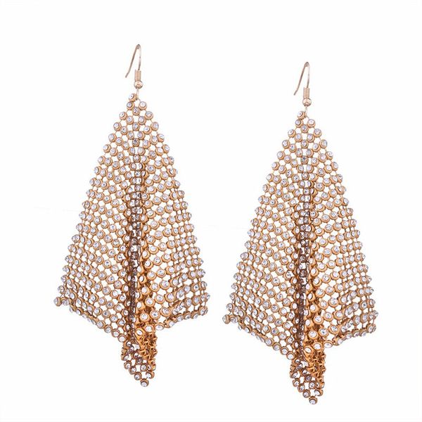 

stud fashion gold color net rhinestone tassel earrings luxury big hook vintage wedding for women dangle jewelry gifts, Golden;silver