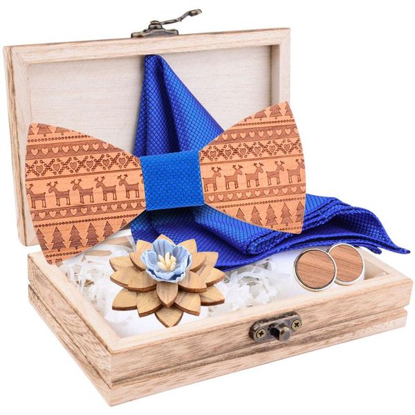 

new carved wooden bow tie for men ties bowtie handmade wood bowtie gravata gift cufflink pocket square floral brooch set box, Blue;purple