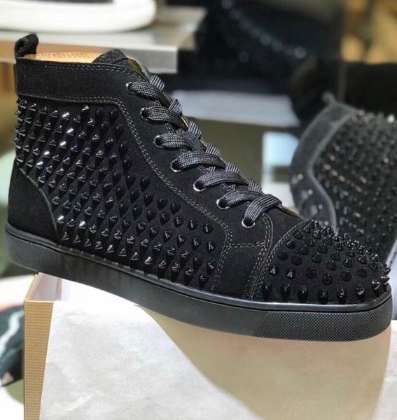 

классический черный белый кожаный полный шипастое спорт кроссовки, luxey red bottom homme high tops тапки из натуральной кожи мужская, женск, Black