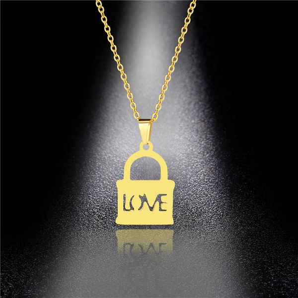 

pendant necklaces fashion letters love lock necklace cold wind ins net red men and women tide long sweater chain, Silver