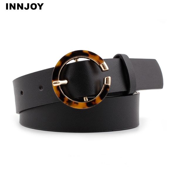 

pu leather belt women waist black cinturon mujer belts for jeans ladies round buckle fashion dress decorative, Black;brown