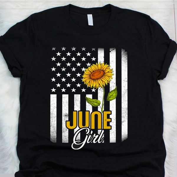 

женщин июня девочка подсолнечное американский флаг июня день рождения тенниска