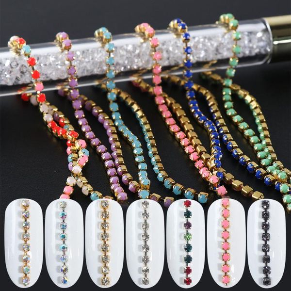 

6 pieces nail rhinstone chains nail art alloy studs ab crystal decorations for nails diy goldchain jewelry gems manicure la799, Silver;gold