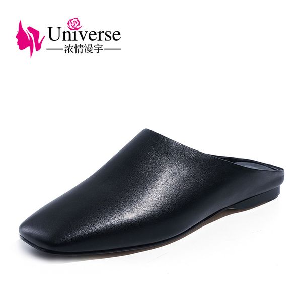 

slippers universe women concise shoes genuine leather h083, Black
