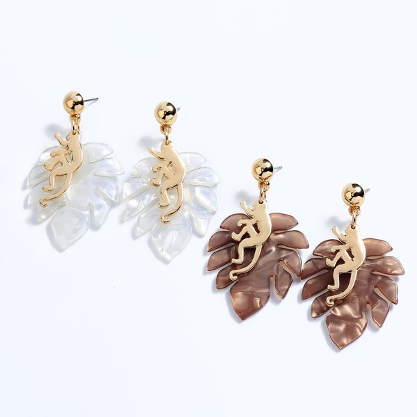 

kiss me brown white resin leaf alloy monkey drop earrings 2020 latest women statement earrings fashion jewelry accessories, Silver