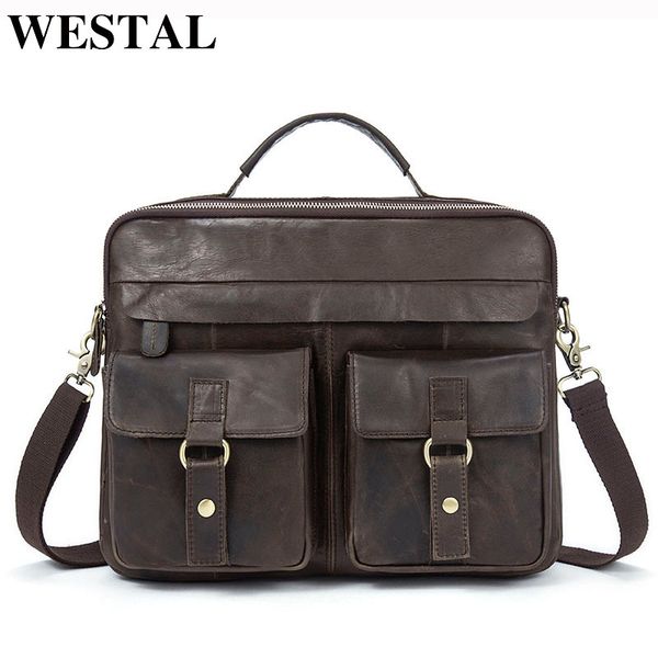 

westal briefcase bag for men genuine leather handbags briefs portable men's leather bag men's designer computer lapbags