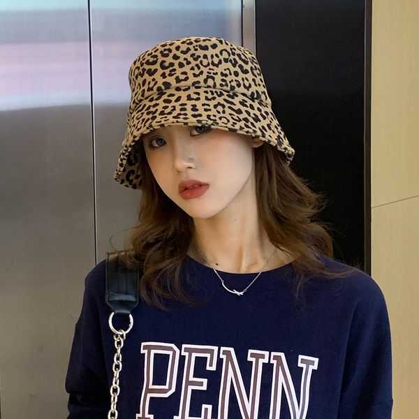 

autumn and winter woolen leopard fisherman hat female korean -style trendy net red all -match fashion non-mainstream harajuku, Blue;gray