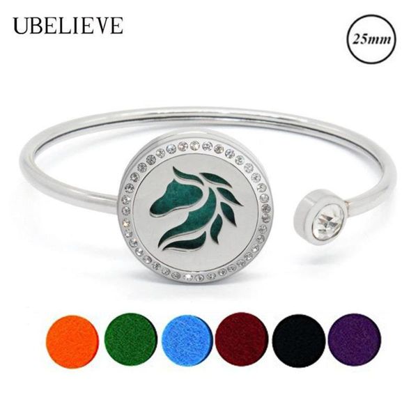 

horse head design 25mm crystal aroma diffuser bangle bracelet round magnet essential oil locket bangle with refill pad, Black