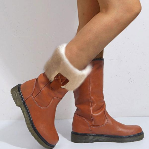 

2020 large sizes 43 leisure comfortable keep warm plush fur winter snow boots shoes women mid-calf outdoor footwear female, Black