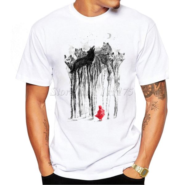 

2019 new fashion ink painting wolf forest printed men's t shirt cool casual tee