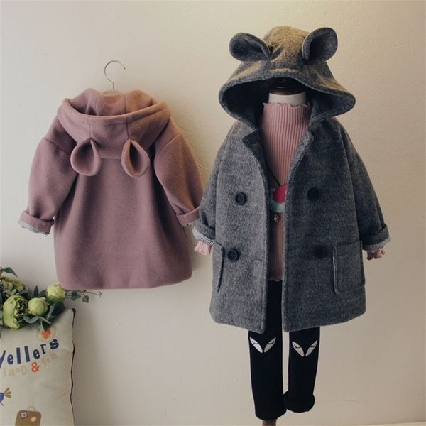 

brand children coat jackets stripe cute rabbit ears hooded wool coats for girl kids double-breasted woolen jacket infant outwear y200901, Camo