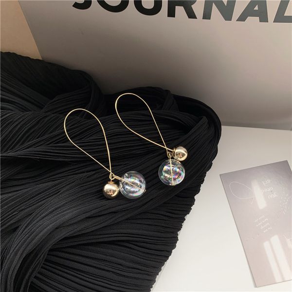 

glass bubble dangle earring for women charms earrings ladies fashion round wedding girls rose gold color kpop retro zinc alloy, Silver