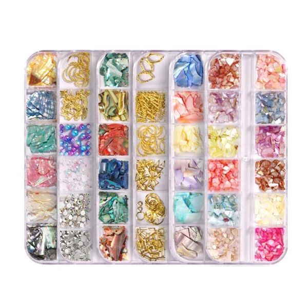 

12 grids/set combined glitter holographic hexagon sequins sugar marble powder mylar foil shell nail art decoration, Silver;gold