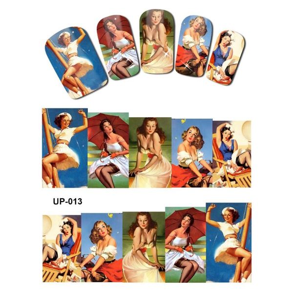 

uprettego nail art beauty tattoo water transfer decal slider fashion show lady portrait oil painting up013-018, Black