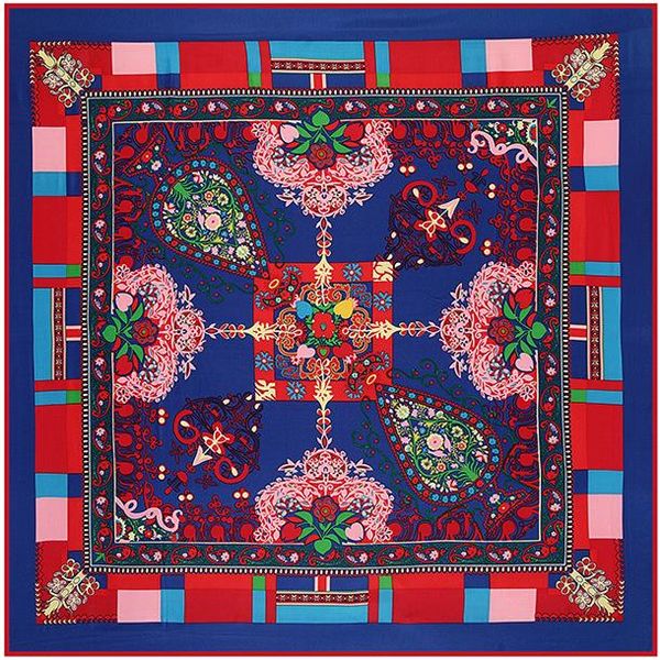 

100% twill silk women scarf square paisley hijab popular 130*130 vintage handmade foulard ladies shawl summer scarves, Blue;gray