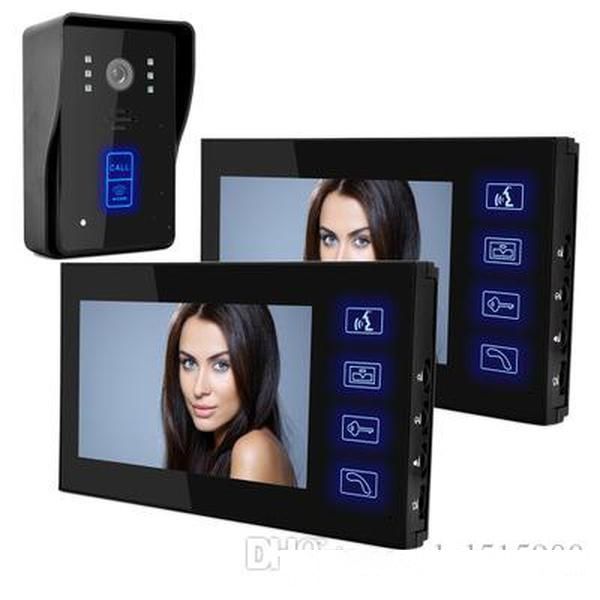 

7 inch high definition video doorbell touch button night vision rainproof two-way intercom swipe function one pair two