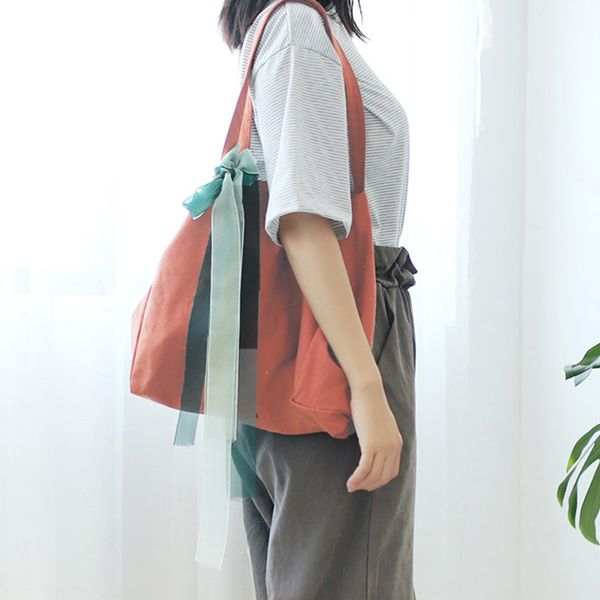 

women canvas tote bag ladies duty cotton environmental shopping bags small fresh bowknot shoulder cloth bags