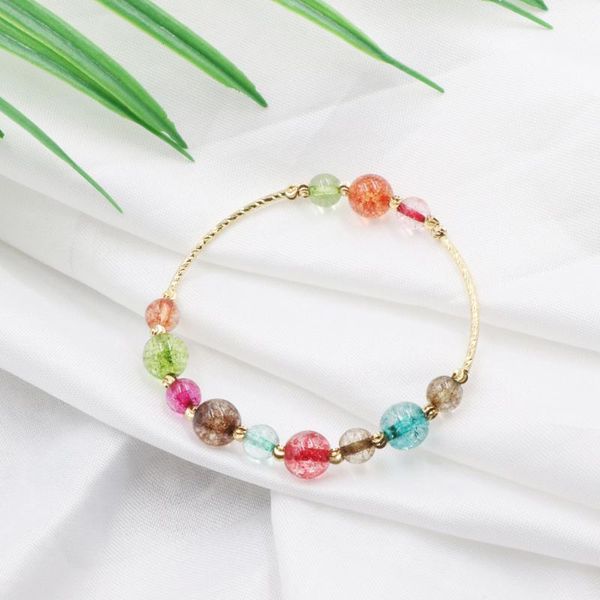 

2020 new fashion women strand bracelet handmade tourmaline crystal stone beaded bracelets bangle wrist jewelry gift 7.5" b296, Golden;silver