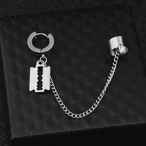 

stud 9 style korea kpop stainless steel five-pointed star love heart earrings key lock chain man punk jewelry, Golden;silver