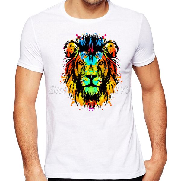 

2019 summer fashion technicolor king printed t shirt men's cool lion design custom hipster tees