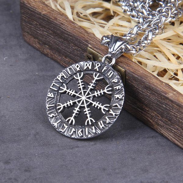 

pendant necklaces guidepost compass necklace talisman viking elder futhark valknut pagan amulet vegvisir scandinavian norse gift, Silver
