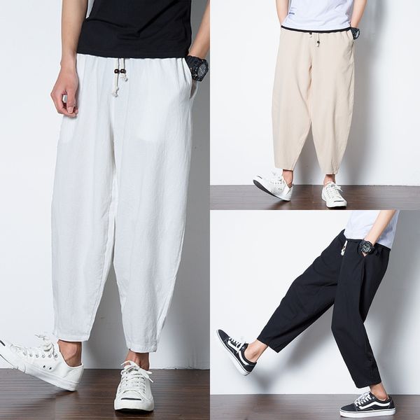 

chinese style summer new men's loose large size casual beach ankle-length casual pants harlan beach pants usdhb, Blue