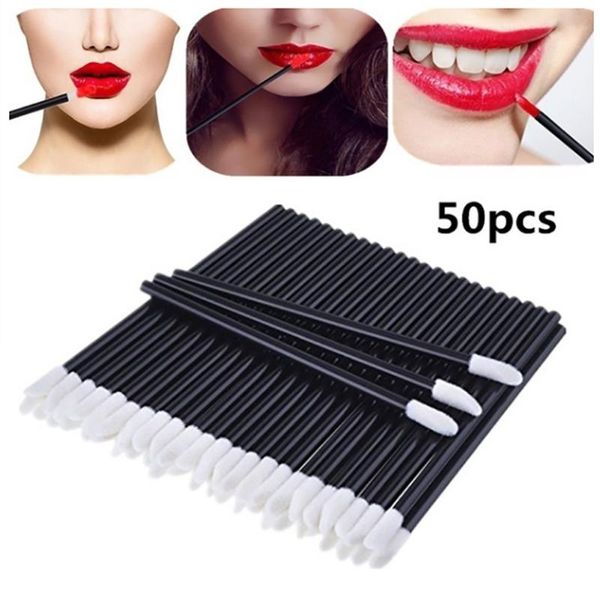 

50 pcs fashion black disposable cosmetic lip brush gloss wands applicator makeup cosmetic tool