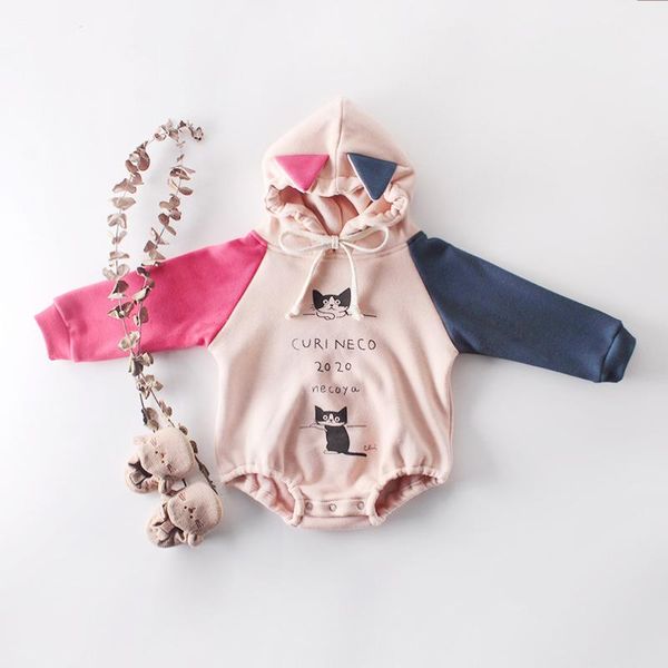

2020 autumn girls fleece cat ears romper sweet fashion toddler baby long sleeves clothing, Blue