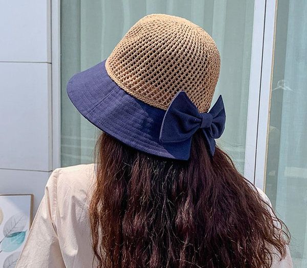 

bucket hat summer hats cap wide brim floppy for women sun hat beach panama straw dome hollow out visor bonnet, Blue;gray