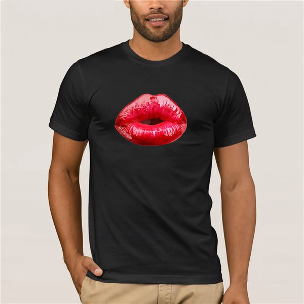 

men's fun casual print t-shirt lips men's white sleeve t-shirt trendy cool men's