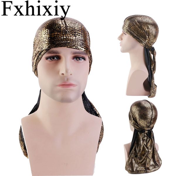 

beanie/skull caps men drill crocodile silky durag doo rag headwrap bandanas long tail chemo beanies cap biker pirate hat hair accesso, Blue;gray